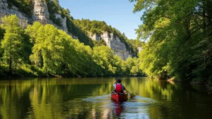 A man canoeing on the Dordogne River.