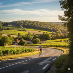 A person cycling in the views of Dordogne