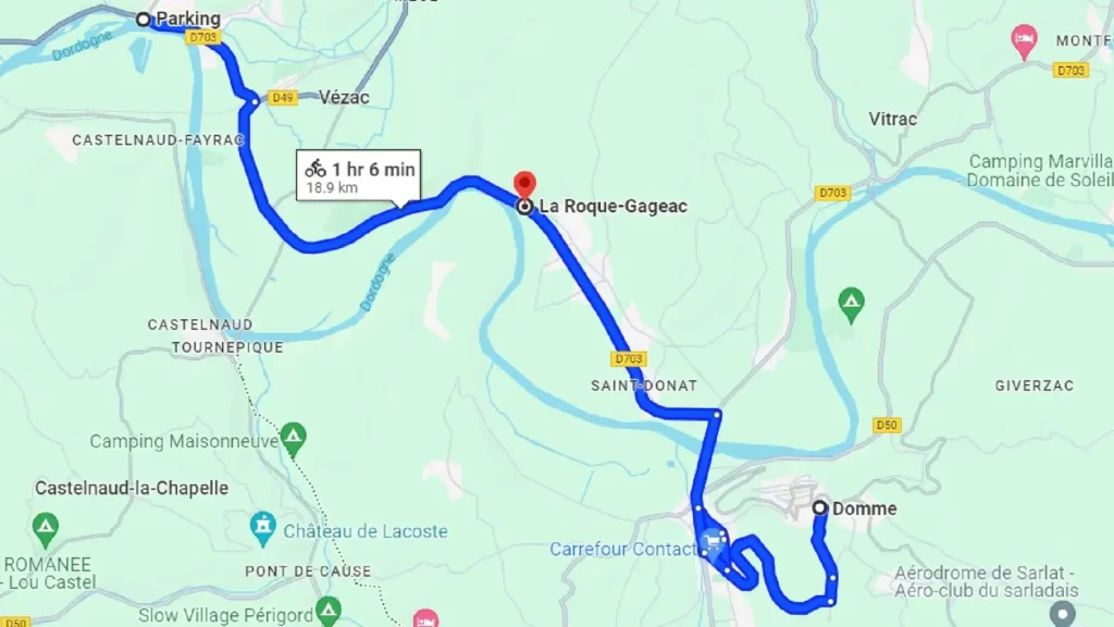 Cycling in Dordogne, route from Beynac to La Roque Gageac