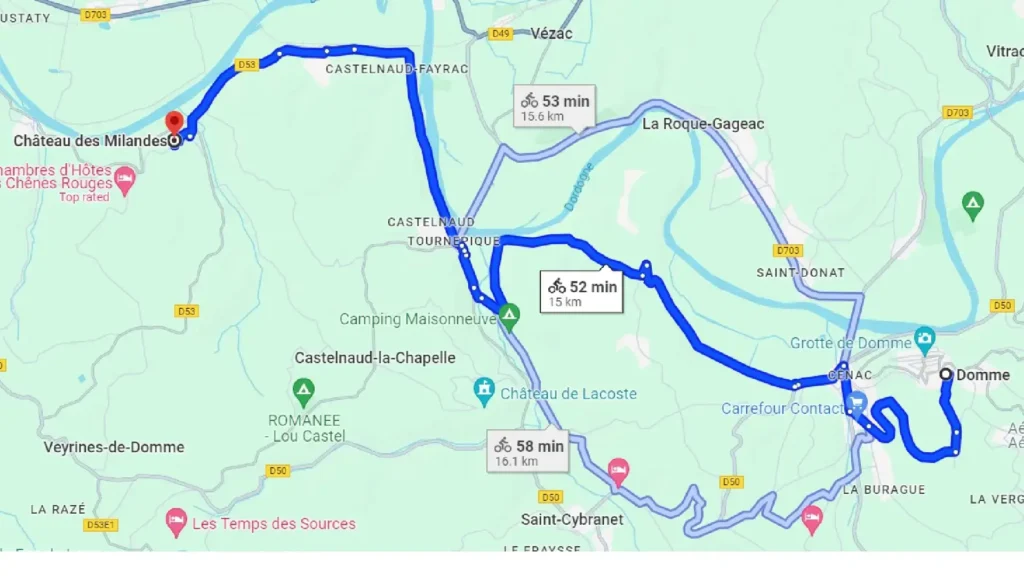 Cycling in Dordogne - Domme to Milande Route.